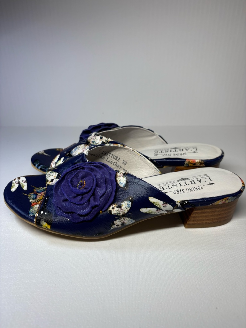L’Artiste Spring Step Floral Dragonfly Sandal Size EU 39 Blue Leather Slip On - Picture 3 of 12